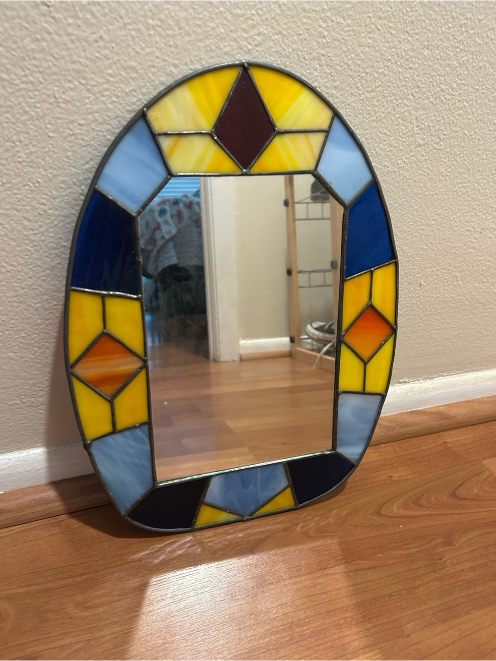 Stained Glass Accent Wall Mirror in Yellow, Blue & Orange